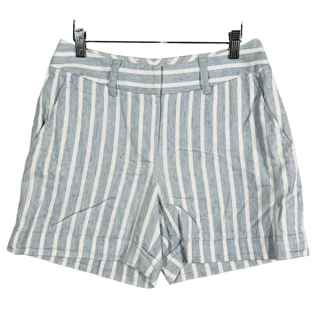 Etcetera Linen Blend Stripe Mom Shorts Casual Blue White - 4